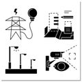 City infrastructure glyph icons set