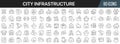 City infrastructure line icons collection. Big UI icon set in a flat design. Thin outline icons pack. Vector illustration EPS10 Royalty Free Stock Photo