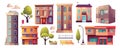 City infrastructure mega set in cartoon graphic design. Bundle elements of residential houses, office skyscrapers, shop buildings Royalty Free Stock Photo