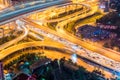 City interchange closeup with traffic congestion