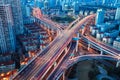 City interchange with tail lights Royalty Free Stock Photo