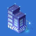 City Isometric night lights architecture 3D illustration technology town