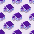 City isometric seamless pattern of the house, transportation, repetitive background EPS Royalty Free Stock Photo