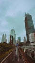 THE CITY OF JAKARTA, INDONESIA, THE HIGH SCBD BUILDING, THE TRANSJAKARTA FLYOVER BUS STOP