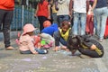 City kids drawing and having fun at Park Street, Kolkata Royalty Free Stock Photo