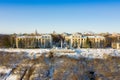 The city of Kirov and the high bank of the river Vyatka and the Alexander Grin Embankment and the rotunda on a cloudy Royalty Free Stock Photo