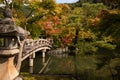 Kyoto, Japan. Autumn maple leaves and temple roof Royalty Free Stock Photo