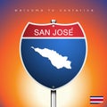 The City label and map of Costarica In American Signs Style