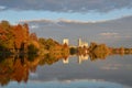 City lake in the autumn. Bucharest, Romania. Royalty Free Stock Photo