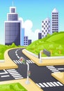 City landscape background with traffic light