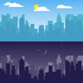 City landscape, day and night city landscape. Vector illustration of a cityscape Royalty Free Stock Photo