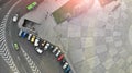 Aerial. City landscape fragment with a parking lot with cars. Royalty Free Stock Photo