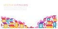 City landscape or hill town panoramic illustration in simple flat style. Vector design element with minimal geometric composition Royalty Free Stock Photo