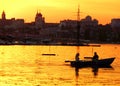 The boat at sunset on the Voronezh reservoir.