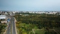 City landscape. Nearby there is a park area. Aerial photography Royalty Free Stock Photo