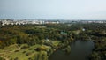 City landscape. Nearby there is a park area. Aerial photography Royalty Free Stock Photo