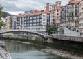 City landscape with a Nevion River, Bridge and promenade, Bilbao, Spain