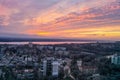 City landscape and orange horizon.