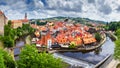 City landscape, panorama, banner - view over the historical part Cesky Krumlov with Vltava river in summer time Royalty Free Stock Photo