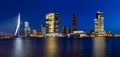 City Landscape, panorama - Night view on Erasmus Bridge and district Feijenoord city of Rotterdam