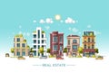 City landscape. Real estate and construction business concept. Flat vector illustration. 3d style. Royalty Free Stock Photo