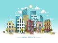 City landscape. Real estate and construction business concept. Flat vector illustration. 3d style. Royalty Free Stock Photo