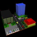 City landscape in retro voxel style