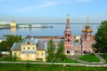 City landscape with river and Stroganov Church in Nizhny Novgorod