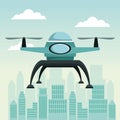 City landscape scene with drone with two airscrew flying Royalty Free Stock Photo