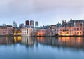 City Landscape, sunset panorama - view on pond Hofvijver and complex of buildings Binnenhof in from the city centre of The Hague Royalty Free Stock Photo