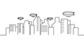 City landscape template. Thin line City landscape. Cityscape, airship Isolated outline illustration. Urban life Vector illustratio Royalty Free Stock Photo