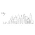 City landscape template, thin line cityscape, view of downtown with skyscrapers - urban megalopolis Royalty Free Stock Photo