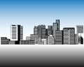 City landscape template. Thin line City landscape. Downtown landscape with high skyscrapers. Panorama architecture. Royalty Free Stock Photo