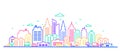 City landscape. Thin line City landscape in neon glow vivid colors.. Downtown landscape with high skyscrapers. Panorama Royalty Free Stock Photo