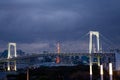 City landscape of Tokyo tower and rainbow bridge Royalty Free Stock Photo