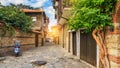 City landscape - view of the old streets and homes in balkan style, the Old Town of Nesebar Royalty Free Stock Photo