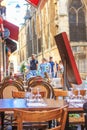 City landscape - view of the Parisian cafe on a hot summer day