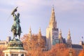 City landscape - view of the Statue of Archduke Charles on the Heldenplatz Heroes Square against the background of the Vienna Ci