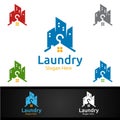 City Laundry Dry Cleaners Logo with Clothes, Water and Washing Concept
