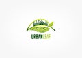 City leaf logo, green garden symbol, park icon and ecology concept design Royalty Free Stock Photo