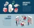 City Library Archives  2 Isometric Banners Royalty Free Stock Photo