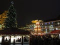 Bustling Christmas market night scene in German city Augsburg