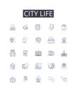 City life line icons collection. Rural living, Big city, Urban living, Village life, Metropolis living, Suburban