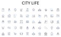 City life line icons collection. Virtualization, SaaS, PaaS, IaaS, Deployment, Scalability, Flexibility vector and Royalty Free Stock Photo