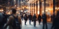 City Life in Motion. A Bokeh Blur of People Walking through the Busy Streets