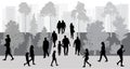 City life. People walking in park, silhouettes. Vector illustration