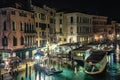 City life in Venice`s Grand Canal at night Royalty Free Stock Photo