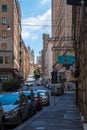 City life on Via XX Setembre in Genoa, Liguria region, Italy