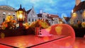 City Light blurred bokeh Lifestyle Street cafe tables restaurant city light Old Town Tallinn town square reflection abstract Aut