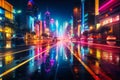 city light glowed road with exposure generative ai